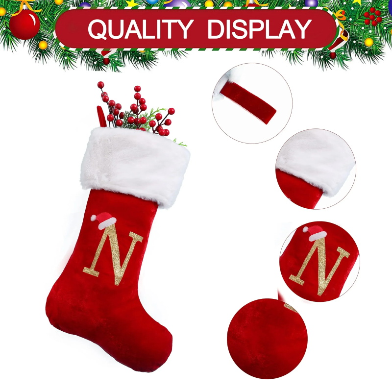 Embroidery Garden - Noel Alfabe Nakışlı Kırmızı Noel Çorabı