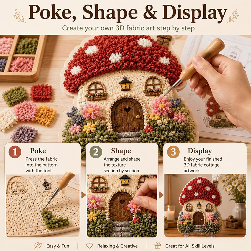 3D Mantar Ev Poke Art DIY Kiti - Embroidery Needles incelemesi ve fiyatı